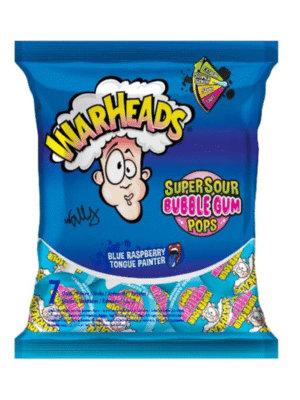 Warheads - Supersour Bubble Gum Pops - Blue Raspberry