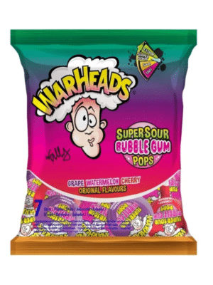 Warheads - Supersour Bubble Gum Pops - Grape Watermelon Cherry